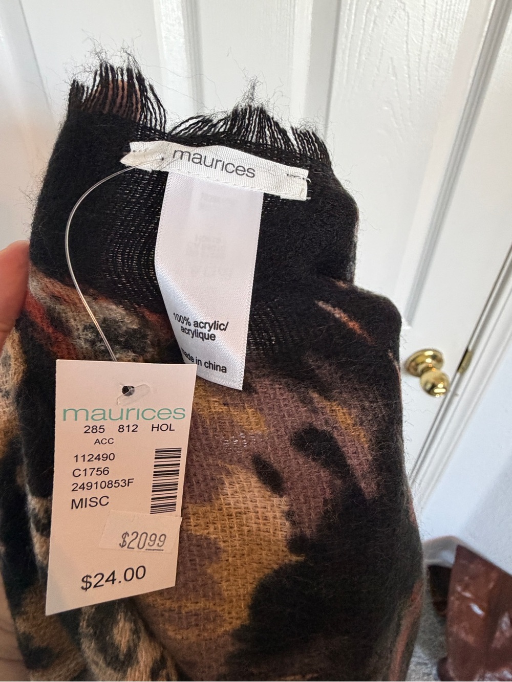 Maurices Black Scarf with Brown and Tan Floral Pattern - Picture 2 of 4
